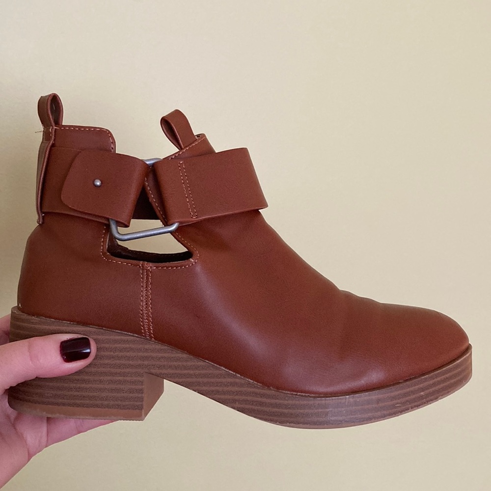 Brown ankle booties pull&bear sz7 /38 spanish great for spring comfy side buckle
